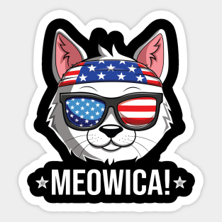 Meowica Cat American Flag Sunglasses Patriotic 4th Of July Sticker